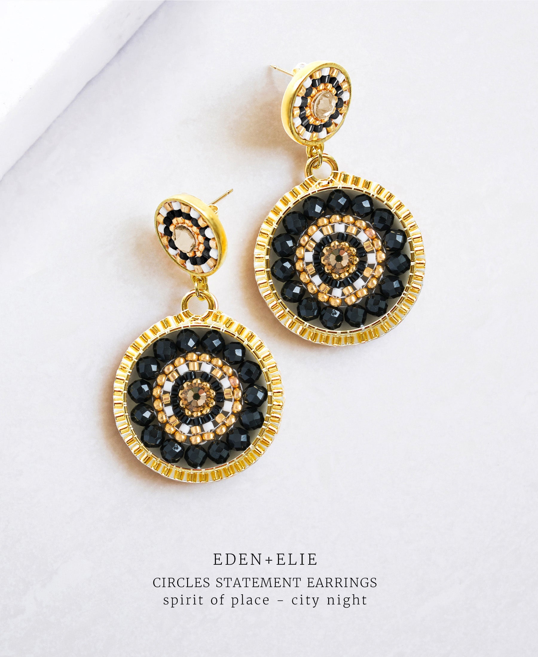 Double Circle Statement Drop Earrings - Spirit of Place City Night