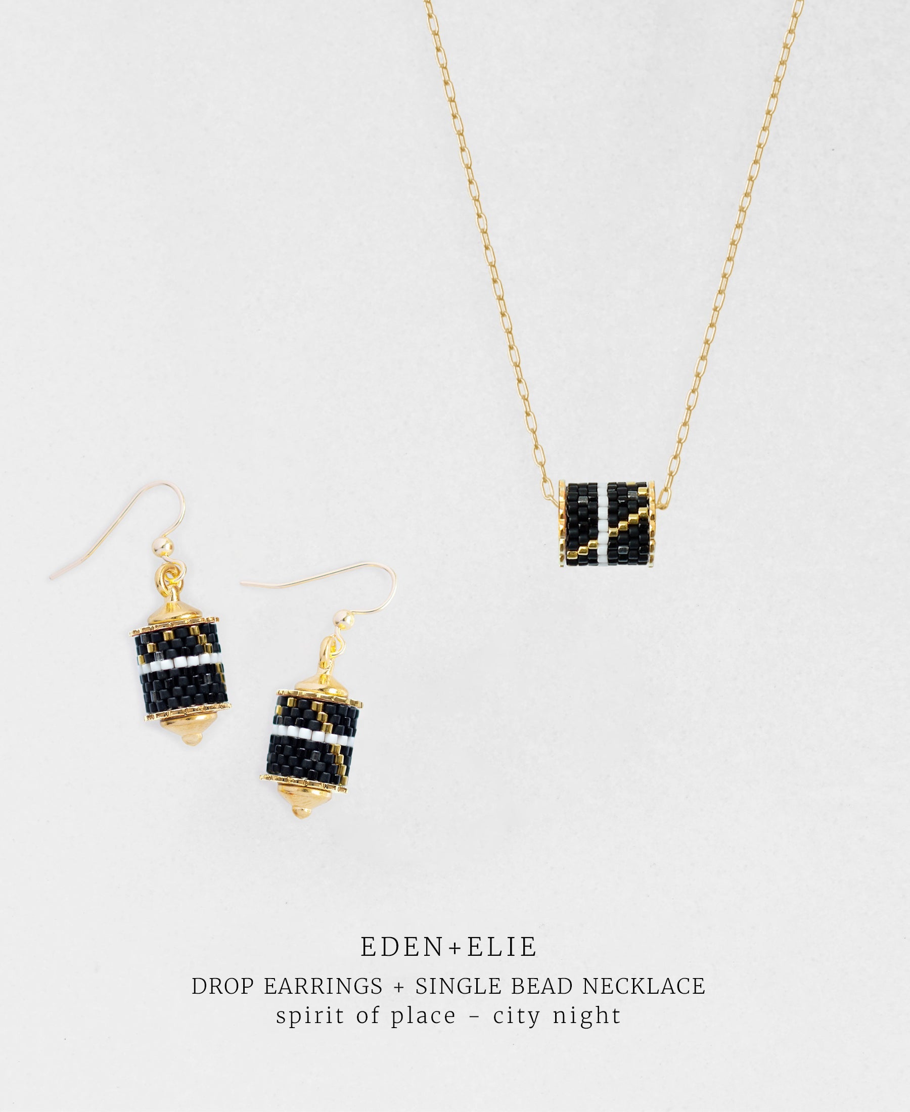 Drop Earrings + Single Bead Necklace Set - Spirit of Place City Night