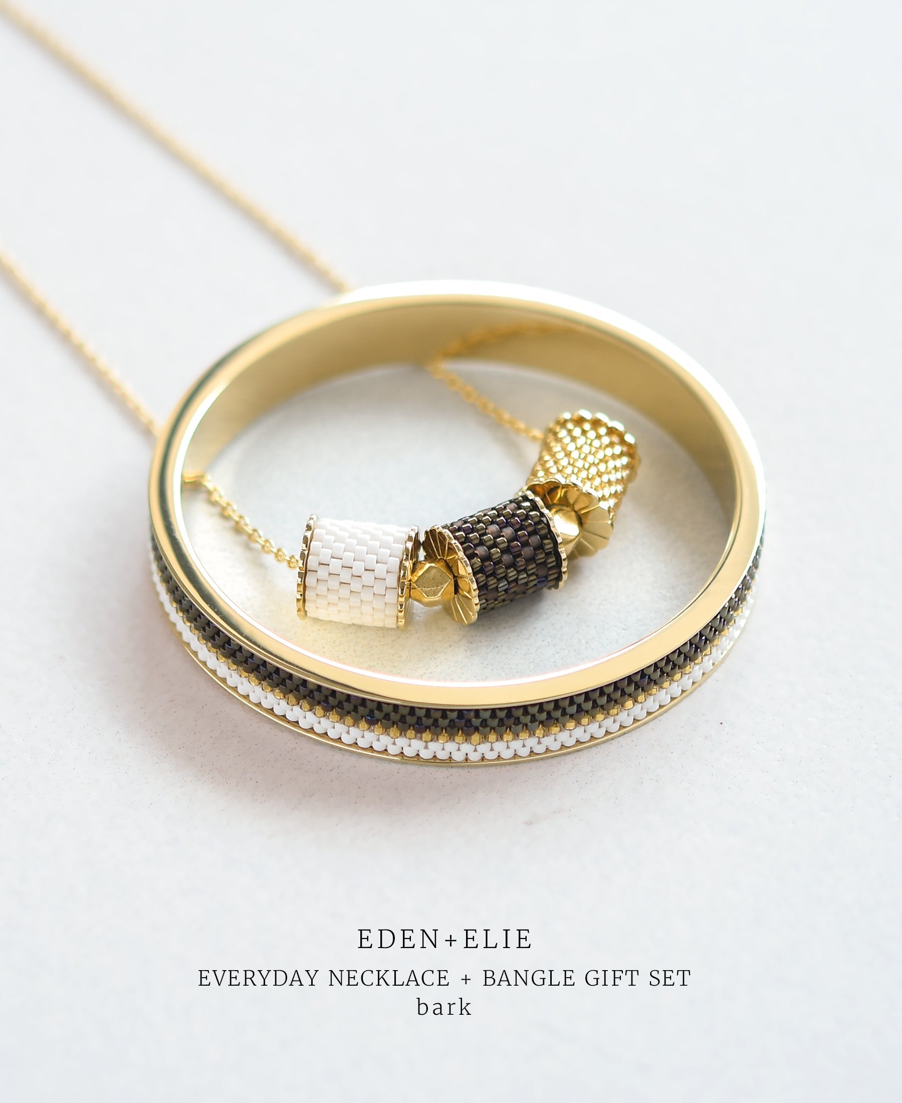 EDEN + ELIE Everyday adjustable length necklace + bangle set - bark brown