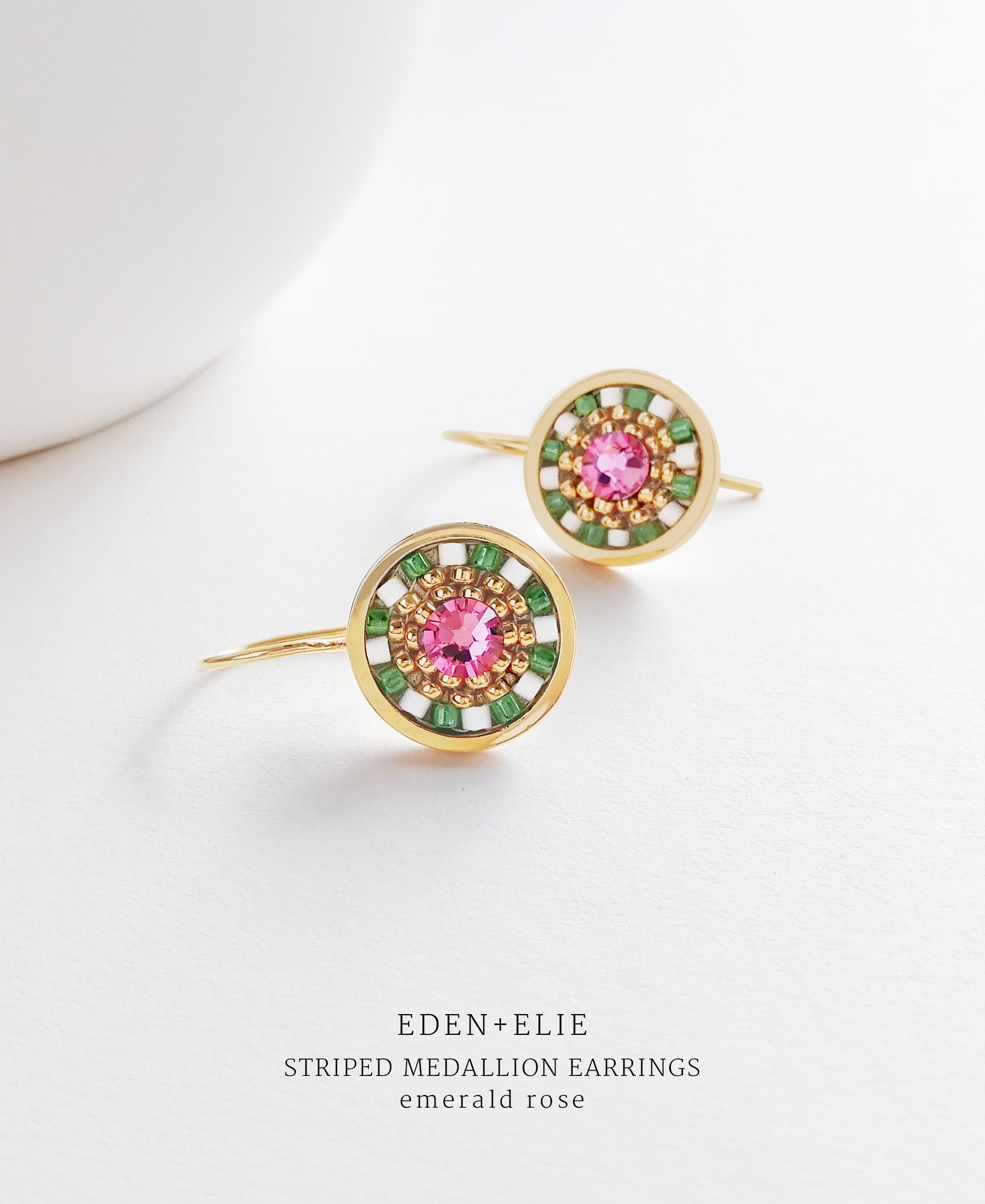 EDEN + ELIE Striped Medallion drop earrings - emerald rose