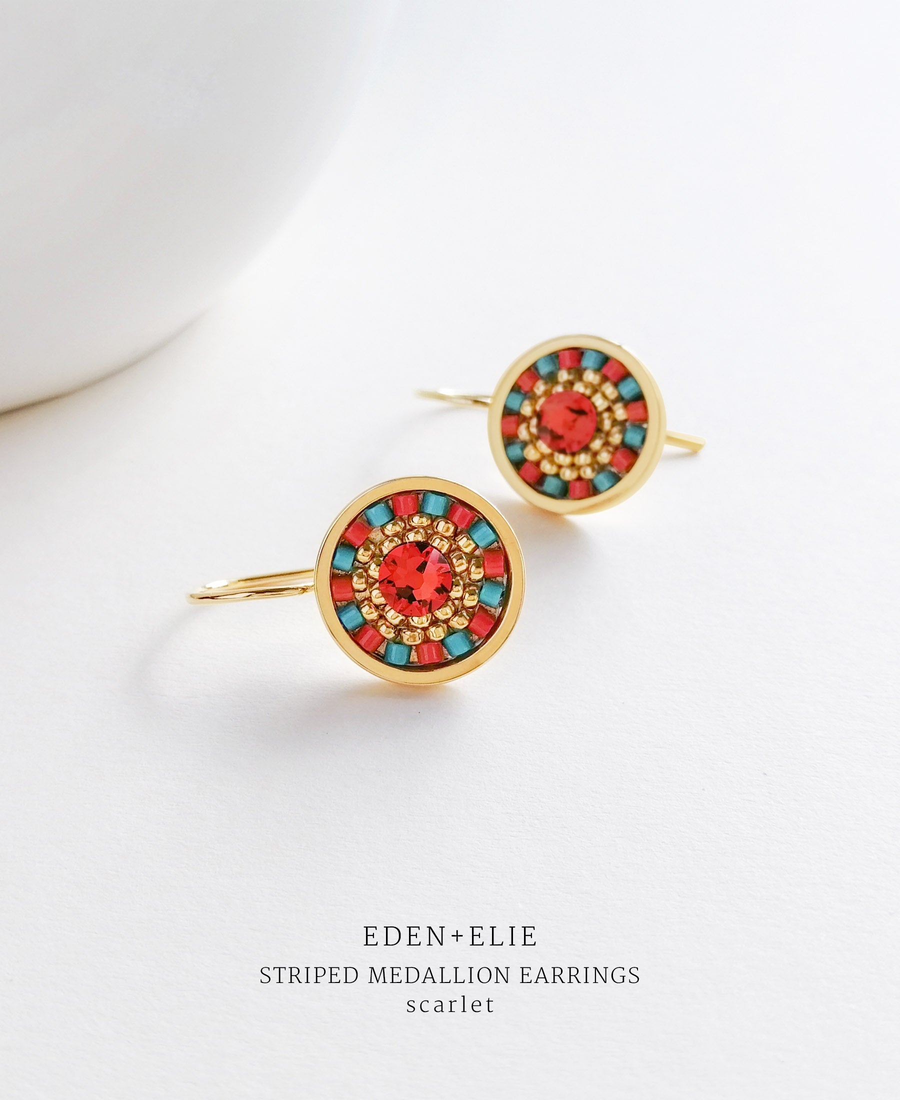 EDEN + ELIE Striped Medallion drop earrings - scarlet